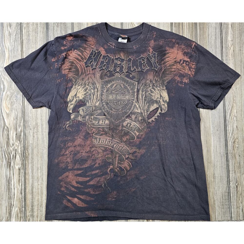 Harley Davidson Faded Tattoo Graphic Shirt 2XL Eagle Flames Minnesota Y2K Biker